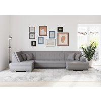 DOMO collection Wohnlandschaft "Treviso incl. Zierkissen, moderne Steppung, XXL: B/T/H: 364/201/83 cm", wahlweise mit Bettfunktion, in vielen Bezugsarten auch in Cord U-Form von Domo Collection