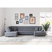 DOMO collection Wohnlandschaft "Treviso incl. Zierkissen, moderne Steppung, XXL: B/T/H: 364/201/83 cm", wahlweise mit Bettfunktion, in vielen Bezugsarten auch in Cord U-Form von Domo Collection