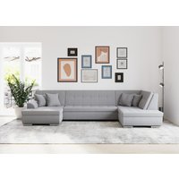 DOMO collection Wohnlandschaft "Treviso incl. Zierkissen, moderne Steppung, XXL: B/T/H: 364/201/83 cm", wahlweise mit Bettfunktion, in vielen Bezugsarten auch in Cord U-Form von Domo Collection