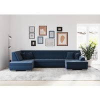 DOMO collection Wohnlandschaft "Treviso incl. Zierkissen, moderne Steppung, XXL: B/T/H: 364/201/83 cm", wahlweise mit Bettfunktion, in vielen Bezugsarten auch in Cord U-Form von Domo Collection
