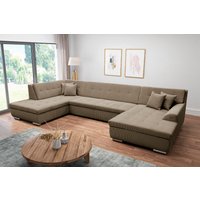 DOMO collection Wohnlandschaft "Treviso incl. Zierkissen, moderne Steppung, XXL: B/T/H: 364/201/83 cm", wahlweise mit Bettfunktion, in vielen Bezugsarten auch in Cord U-Form von Domo Collection