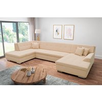 DOMO collection Wohnlandschaft "Treviso incl. Zierkissen, moderne Steppung, XXL: B/T/H: 364/201/83 cm", wahlweise mit Bettfunktion, in vielen Bezugsarten auch in Cord U-Form von Domo Collection
