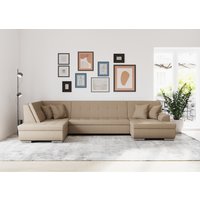 DOMO collection Wohnlandschaft "Treviso incl. Zierkissen, moderne Steppung, XXL: B/T/H: 364/201/83 cm" wahlweise mit Bettfunktion, in vielen Bezugsarten auch in Cord U-Form von Domo Collection