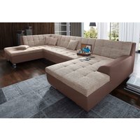 DOMO collection Wohnlandschaft "Treviso incl. Zierkissen, moderne Steppung, XXL: B/T/H: 364/201/83 cm" wahlweise mit Bettfunktion, in vielen Bezugsarten auch in Cord U-Form von Domo Collection