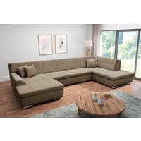 DOMO collection Wohnlandschaft "Treviso incl. Zierkissen, moderne Steppung, XXL: B/T/H: 364/201/83 cm" wahlweise mit Bettfunktion, in vielen Bezugsarten auch in Cord U-Form von Domo Collection