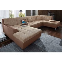 DOMO collection Wohnlandschaft "Treviso incl. Zierkissen, moderne Steppung, XXL: B/T/H: 364/201/83 cm" wahlweise mit Bettfunktion, in vielen Bezugsarten auch in Cord U-Form von Domo Collection