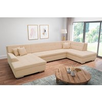 DOMO collection Wohnlandschaft "Treviso incl. Zierkissen, moderne Steppung, XXL: B/T/H: 364/201/83 cm" wahlweise mit Bettfunktion, in vielen Bezugsarten auch in Cord U-Form von Domo Collection