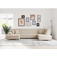 DOMO collection Wohnlandschaft "Treviso incl. Zierkissen, moderne Steppung, XXL: B/T/H: 364/201/83 cm" wahlweise mit Bettfunktion, in vielen Bezugsarten auch in Cord U-Form von Domo Collection