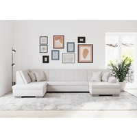 DOMO collection Wohnlandschaft "Treviso incl. Zierkissen, moderne Steppung, XXL: B/T/H: 364/201/83 cm" wahlweise mit Bettfunktion, in vielen Bezugsarten auch in Cord U-Form von Domo Collection