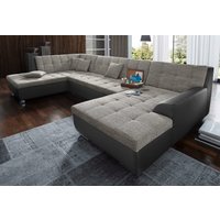 DOMO collection Wohnlandschaft "Treviso incl. Zierkissen, moderne Steppung, XXL: B/T/H: 364/201/83 cm", wahlweise mit Bettfunktion, in vielen Bezugsarten auch in Cord U-Form von Domo Collection