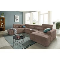 DOMO collection Wohnlandschaft "Brandon, whlw. mit Sitztiefenverstellung, whlw. Nierenkissen" mit Kopfteilverstellung, wahlweise Sitztiefenverstellung, U-Form von Domo Collection