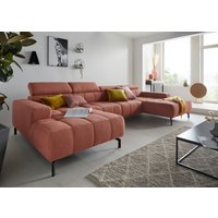 DOMO collection Wohnlandschaft "Cunelli tolle Sitznähte als Designelement, fester Sitzkomfort, U-Form", wahlweise mit Kopfteilverstellung, bodenfrei von Domo Collection