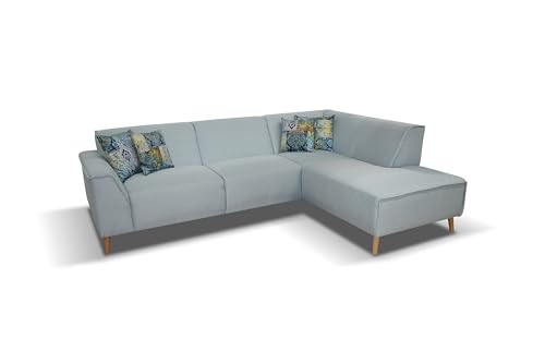 DOMO. collection Ecksofa Jules FK, skandinavisches Sofa mit Federkern, Couch Garnitur mit Holzfüßen, 263 x 191 x 81 cm (BxTxH), Ottomane rechts, hellblau von DOMO. collection