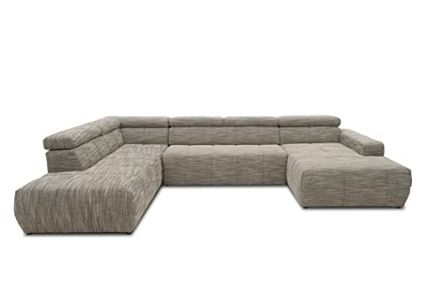 DOMO. collection Sofa Brandon, Wohnlandschaft mit Rückenfunktion und Sitztiefenverstellung in U-Form, Polstergarnitur 359 x 228 x 80 cm (BxTxH), weiß-grau von DOMO. collection