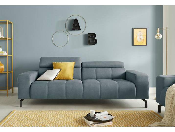 2,5-Sitzer DOMO COLLECTION Cunelli zeitlos und elegant, moderne Sitznähte als Designelement , blau (eisblau), B:238cm H:79cm T:104cm, Sofas, wahlweise mit 6-fach verstellbaren Kopfteilen, fester Sitzkomfort von Domo-collection