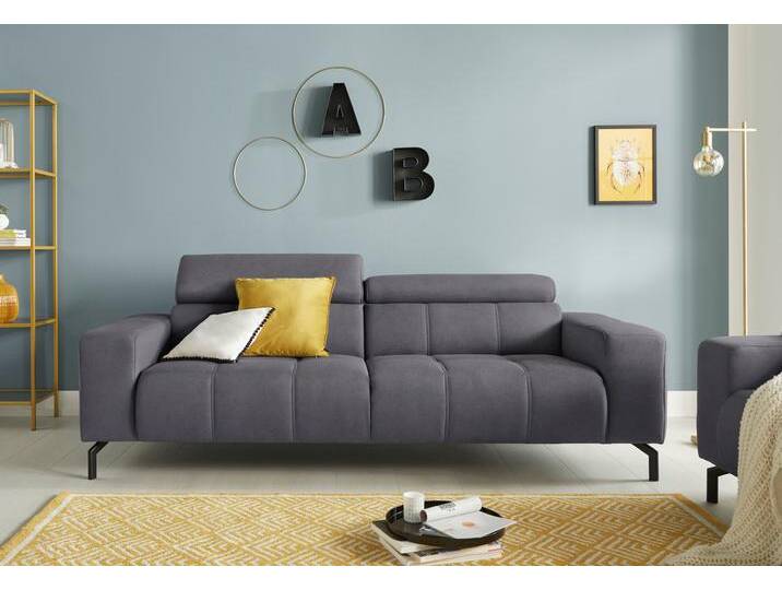 2,5-Sitzer DOMO COLLECTION Cunelli zeitlos und elegant, moderne Sitznähte als Designelement , grau, B:238cm H:79cm T:104cm, Sofas, wahlweise mit 6-fach verstellbaren Kopfteilen, fester Sitzkomfort von Domo-collection