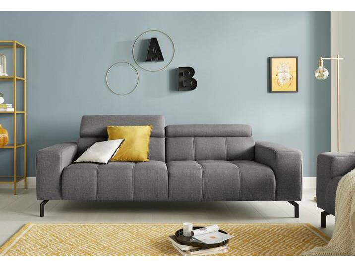2,5-Sitzer DOMO COLLECTION Cunelli zeitlos und elegant, moderne Sitznähte als Designelement , grau, B:238cm H:79cm T:104cm, Sofas, wahlweise mit 6-fach verstellbaren Kopfteilen, fester Sitzkomfort von Domo-collection