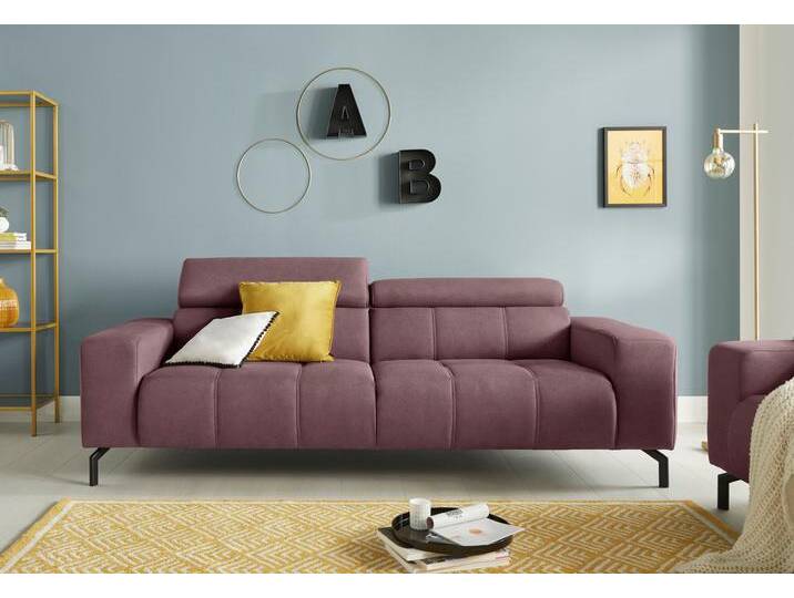 2,5-Sitzer DOMO COLLECTION Cunelli zeitlos und elegant, moderne Sitznähte als Designelement , lila (beere), B:238cm H:79cm T:104cm, Sofas, wahlweise mit 6-fach verstellbaren Kopfteilen, fester Sitzkomfort von Domo-collection