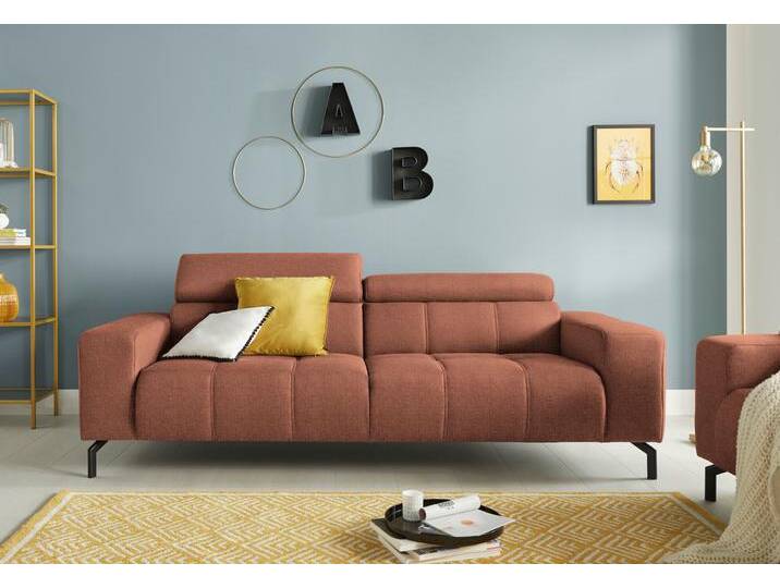 2,5-Sitzer DOMO COLLECTION Cunelli zeitlos und elegant, moderne Sitznähte als Designelement , rot (lachs), B:238cm H:79cm T:104cm, Sofas, wahlweise mit 6-fach verstellbaren Kopfteilen, fester Sitzkomfort von Domo-collection