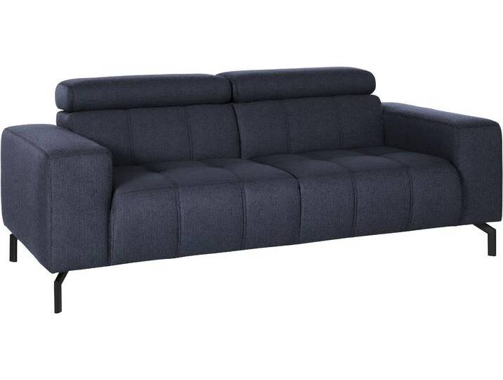 2-Sitzer DOMO COLLECTION Cunelli zeitlos und elegant, moderne Sitznähte als Designelement , blau (dunkelblau), B:208cm H:79cm T:104cm, Sofas, wahlweise mit 6-fach verstellbaren Kopfteilen, fester Sitzkomfort von Domo-collection