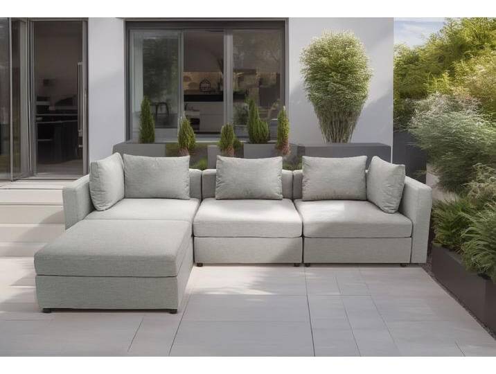 2-Sitzer DOMO COLLECTION Solskin, individuell erweiterbar/kombinierbar , silber, B:220cm H:80cm T:96cm, 100% solution dyed Acryl, Sofas, mit losen Kissen. Rücken- und Seitenteile als Stecksystem. von Domo-collection