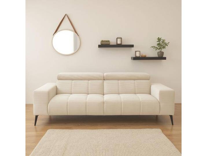 2-Sitzer DOMO COLLECTION Trento, mit Kufenfuß oder Einzelfuß , beige (creme), B:238cm H:79cm T:104cm, 100% Polyester, Sofas, wahlweise mit Kopfteilverstellung und in zwei Größen erhältlich von Domo-collection