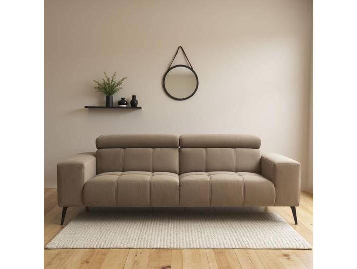 2-Sitzer DOMO COLLECTION Trento, mit Kufenfuß oder Einzelfuß , grau (taupe), B:208cm H:79cm T:104cm, 92% Polyester, 8% Nylon, Sofas, wahlweise mit Kopfteilverstellung und in zwei Größen erhältlich von Domo-collection
