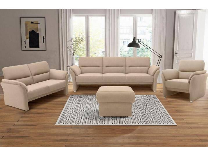 DOMO collection 2-Sitzer Pina, schmale Armlehnen, mit Federkern, kompakt & elegant, Hoher Sitzkomfort, Luxus-Microfaser weich, sand, Breite 159 cm von Domo-collection