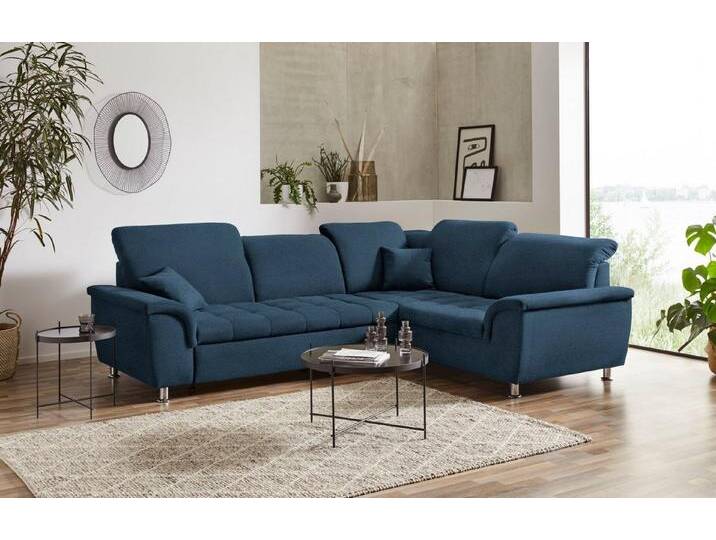 DOMO collection Ecksofa Franzi, zeitlos und elegant, moderne Sitzheftung, L-Form, blau, mit Bettfunktion-mit Kopfteilverstellung, dunkelblau von Domo-collection