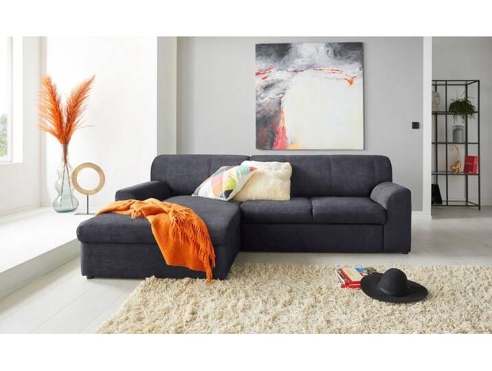 DOMO collection Ecksofa Topper, elegant und zeitlos, kompaktes Stellmaß 245/155cm, L-Form, mit Recamiere, blau, Mit Bettfunktion, dunkelblau von Domo-collection