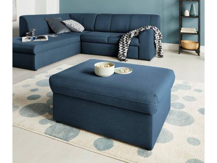 DOMO collection Hocker Topper, mit Wellenunterfederung, auf Kunststoffgleitern, blau, dunkelblau von Domo-collection