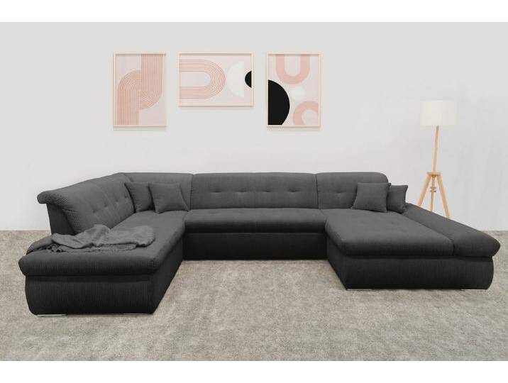 DOMO collection Wohnlandschaft Moric U-Form auch in Cord, im XXL-Format, grau, mit Armlehnenverstellung-mit Bettfunktion, grau DOMO collection Wohnlandschaft Moric U-Form auch in Cord, im XXL-Format, grau, mit Armlehnenverstellung-mit Bettfunktion, grau von Domo-collection