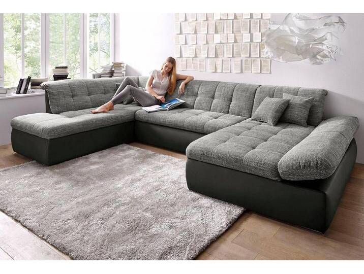 DOMO collection Wohnlandschaft Moric U-Form auch in Cord, im XXL-Format, grau schwarz, mit Armlehnenverstellung-mit Bettfunktion von Domo-collection