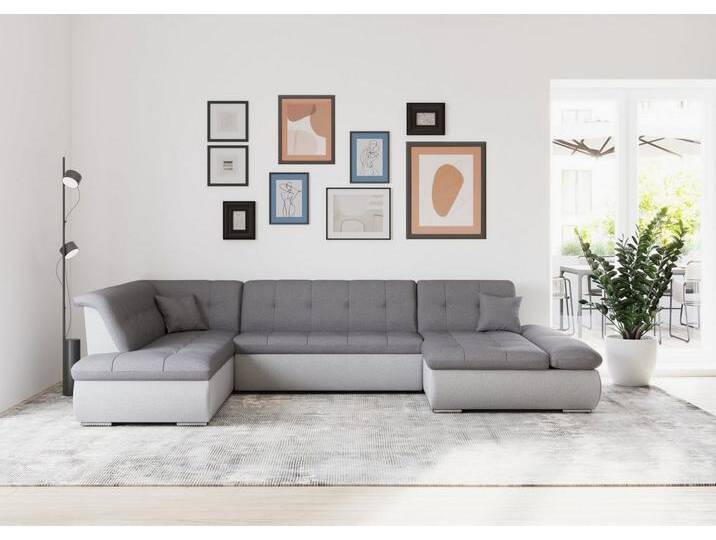 DOMO collection Wohnlandschaft Moric U-Form auch in Cord, im XXL-Format, grau silberfarben, mit Armlehnenverstellung-mit Bettfunktion DOMO collection Wohnlandschaft Moric U-Form auch in Cord, im XXL-Format, grau silberfarben, mit Armlehnenverstellung-mit Bettfunktion von Domo-collection