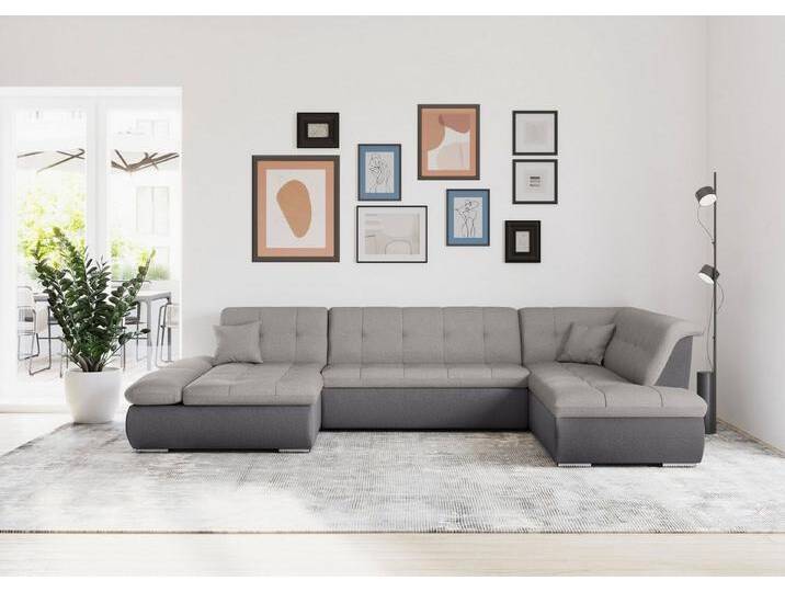 DOMO collection Wohnlandschaft Moric U-Form auch in Cord, im XXL-Format, grau silberfarben, mit Armlehnenverstellung-mit Bettfunktion DOMO collection Wohnlandschaft Moric U-Form auch in Cord, im XXL-Format, grau silberfarben, mit Armlehnenverstellung-mit Bettfunktion von Domo-collection