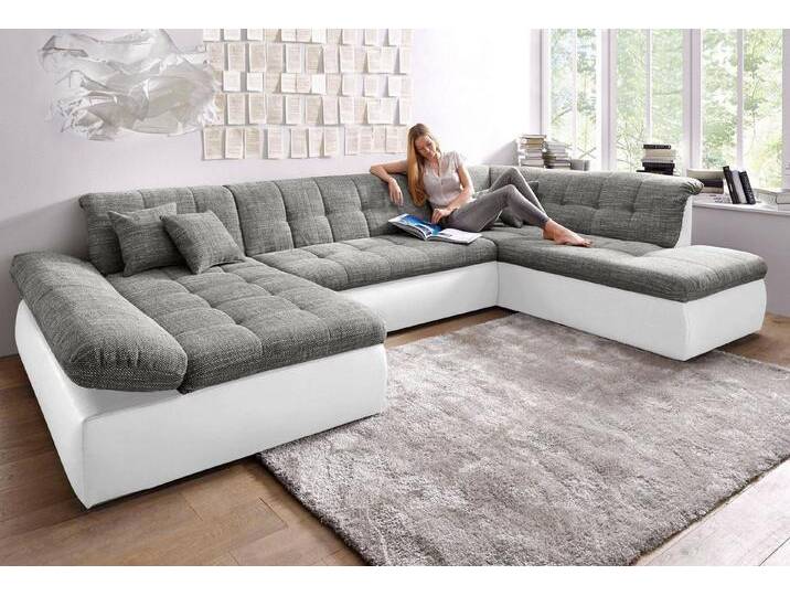 DOMO collection Wohnlandschaft Moric U-Form auch in Cord, im XXL-Format, grau weiß, mit Armlehnenverstellung-mit Bettfunktion von Domo-collection