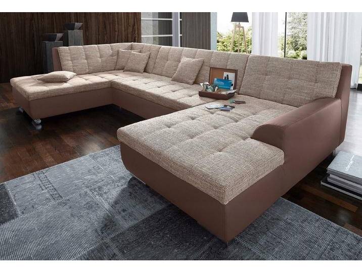 DOMO collection Wohnlandschaft Treviso incl. Zierkissen, moderne Steppung, XXL: B/T/H: 364/201/83 cm, in vielen Bezugsarten auch in Cord U-Form von Domo-collection