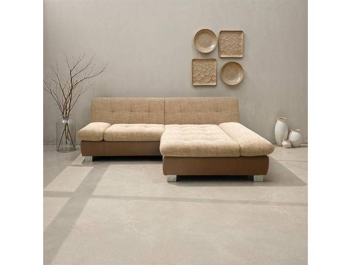 Ecksofa DOMO COLLECTION 100031 kompakte Stellmaße, komfortabel und bequem, L-Form , beige (beige, braun), B:234cm H:80cm T:157cm, 90% Polyester, 10% Acryl, Sofas, wahlweise mit Bettfunktion und Armteilverstellung. Breite 234 cm von Domo-collection