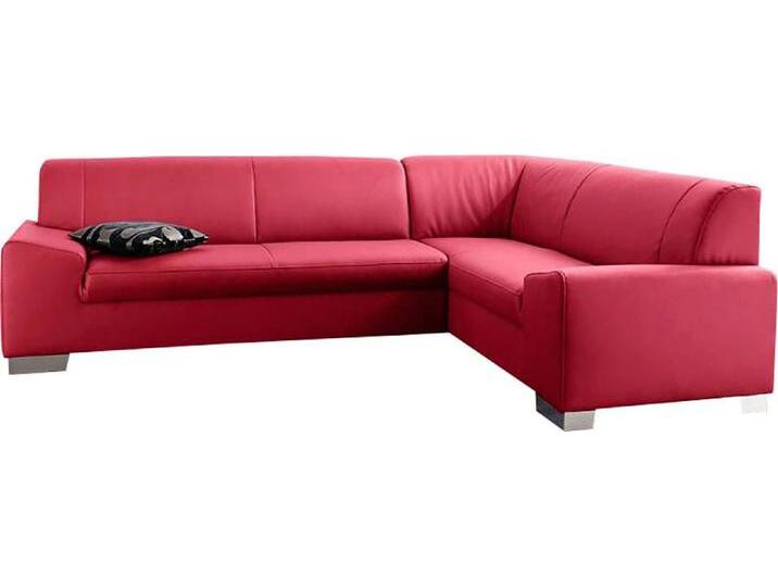 Ecksofa DOMO COLLECTION Alisson, zeitlose Optik, flache Armlehnen, L-Form , rot, B:249cm H:75cm T:181cm, Microfaser aus 100% Polyester, Softlux, das pflegeleichte Kunstleder aus 80% PVC, 18% Polyester und 2% Polyurethan, Strukturstoff aus 90% Polyester und 10% Polyacryl, Sofas, fester Sitzkomfort, wahlweise mit Bettfunktion von Domo-collection