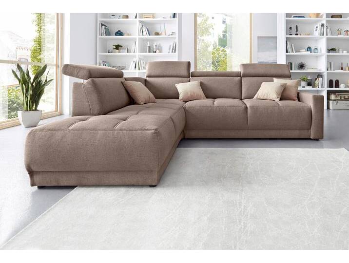 Ecksofa DOMO COLLECTION Ava, moderne Sitzheftung mit toller Doppelnaht, komfortabel, L-Form , beige, B:266cm H:84cm T:99cm, Kunstleder SOFTLUX, Struktur fein (100% Polyester), Zierkissen: Microfaser PRIMABELLE (100% Polyester), Struktur (100% Polyester), Microfaser PRIMABELLE (100% Polyester), Sofas, mit Ottomane, inkl. Federkern, wahlweise mit Kopfteilverstellungen von Domo-collection
