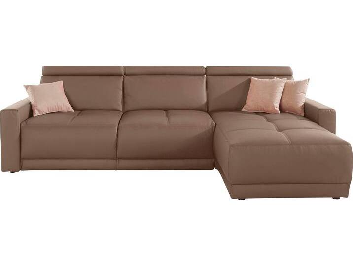 Ecksofa DOMO COLLECTION Ava mit moderner Sitzheftung & toller Doppelnaht, komfortabel, L-Form , braun (espresso), B:262cm H:84cm T:167cm, Kunstleder SOFTLUX, Struktur fein (100% Polyester), Zierkissen: Microfaser PRIMABELLE (100% Polyester), Struktur (100% Polyester), Microfaser PRIMABELLE (100% Polyester), Sofas, mit Recamiere, inkl. Federkern, wahlweise mit Kopfteilverstellungen von Domo-collection