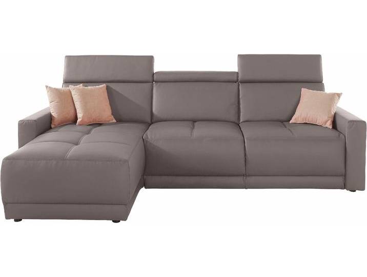Ecksofa DOMO COLLECTION Ava mit moderner Sitzheftung & toller Doppelnaht, komfortabel, L-Form , braun (schlamm), B:262cm H:84cm T:167cm, Kunstleder SOFTLUX, Struktur fein (100% Polyester), Zierkissen: Microfaser PRIMABELLE (100% Polyester), Struktur (100% Polyester), Microfaser PRIMABELLE (100% Polyester), Sofas, mit Recamiere, inkl. Federkern, wahlweise mit Kopfteilverstellungen von Domo-collection