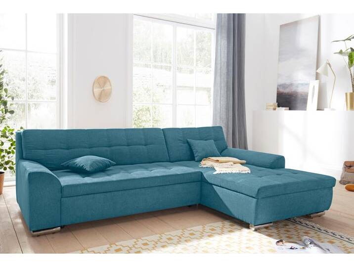 Ecksofa DOMO COLLECTION Aversa, moderne Steppung im Sitz und Rücken, geschwungene Armlehnen , blau (türkis), B:267cm H:83cm T:178cm, Struktur weich (100% Polyester), Luxus-Microfaser (100% Polyester), Struktur (100% Polyester), Sofas, L-Form, wahlweise mit Bettfunktion von Domo-collection
