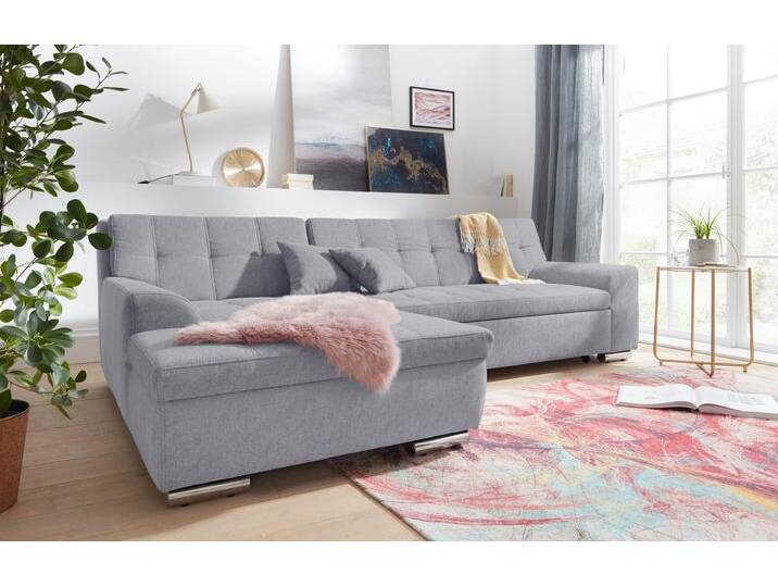 Ecksofa DOMO COLLECTION Aversa, moderne Steppung im Sitz und Rücken, geschwungene Armlehnen , grau, B:267cm H:83cm T:178cm, Struktur weich (100% Polyester), Luxus-Microfaser (100% Polyester), Struktur (100% Polyester), Sofas, L-Form, wahlweise mit Bettfunktion von Domo-collection