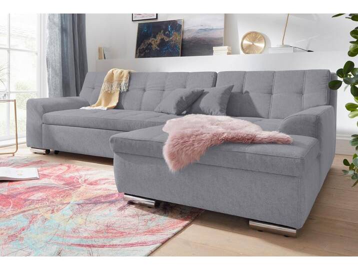 Ecksofa DOMO COLLECTION Aversa, moderne Steppung im Sitz und Rücken, geschwungene Armlehnen , grau, B:267cm H:83cm T:178cm, Struktur weich (100% Polyester), Luxus-Microfaser (100% Polyester), Struktur (100% Polyester), Sofas, L-Form, wahlweise mit Bettfunktion von Domo-collection