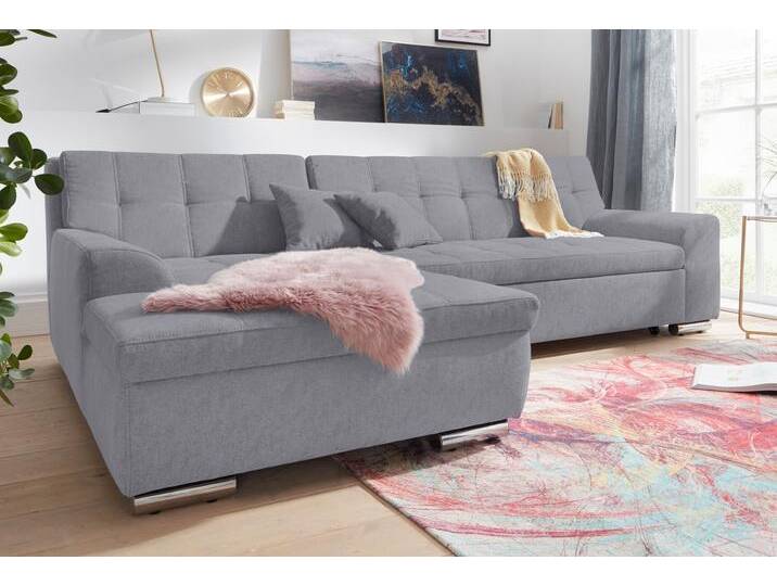 Ecksofa DOMO COLLECTION Aversa, moderne Steppung im Sitz und Rücken, geschwungene Armlehnen , grau, B:267cm H:83cm T:178cm, Struktur weich (100% Polyester), Luxus-Microfaser (100% Polyester), Struktur (100% Polyester), Sofas, L-Form, wahlweise mit Bettfunktion von Domo-collection