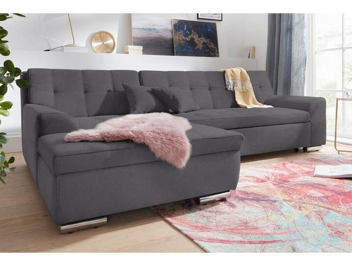 Ecksofa DOMO COLLECTION Aversa, moderne Steppung im Sitz und Rücken, geschwungene Armlehnen , schwarz (pepper), B:267cm H:83cm T:178cm, Struktur weich (100% Polyester);Luxus-Microfaser (100% Polyester);Struktur (100% Polyester), Sofas, L-Form, wahlweise mit Bettfunktion von Domo-collection