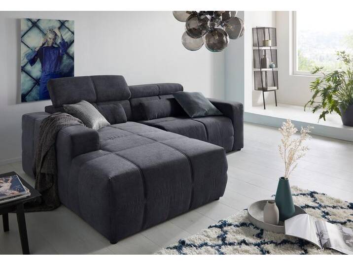 Ecksofa DOMO COLLECTION Brandon, inkl. Kopfteilverstellung, B/T/H: 214/100/80 cm, L-Form , grau (grau, blau), B:214cm H:80cm T:175cm, 95% Polyester 5% Polyacryl, Sofas, Cord, grau von Domo-collection