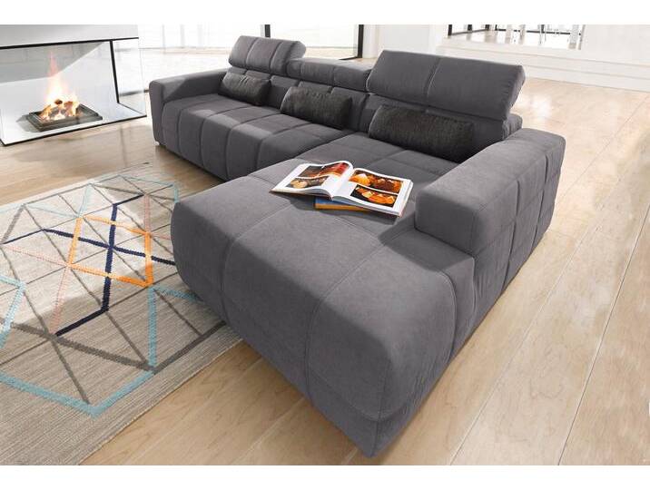 Ecksofa DOMO COLLECTION Brandon B/T/H: 289/177/80 cm, whlw. mit Sitztiefenverstellung, L-Form , grau (dunkelgrau), B:289cm H:80cm T:175cm, Luxus-Microfaser in Antikleder-Optik (100% Polyester), Luxus-Microfaser (100% Polyester), Kunstleder SOFTLUX, Sofas, mit Kopfteilverstellung, wahlweise Sitztiefenverstellung, L-Form von Domo-collection