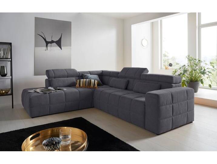 Ecksofa DOMO COLLECTION Brandon L-Form, auch in Leder , grau (dunkelgrau), B:275cm H:80cm T:228cm, Sofas, inklusive Kopfteilverstellung, wahlweise mit Sitztiefenverstellung von Domo-collection